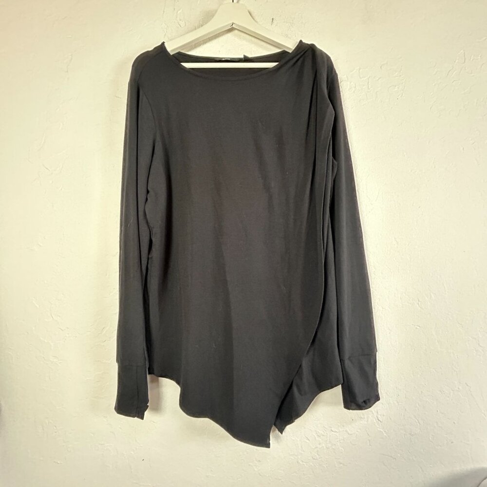 Betabrand Womens Black Asymmetrical Hem Long Sleeve Tunic Top XL Stretch Casual